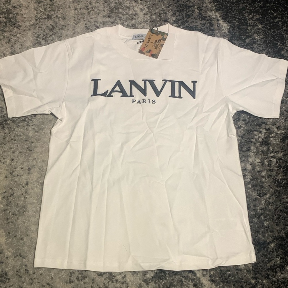 LANVIN Paris Plain White Logo T-Shirt Men’s Sizes Small, Medium Large